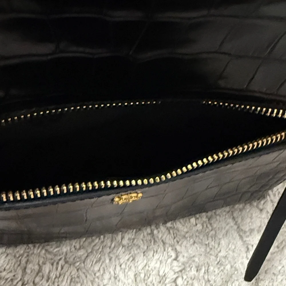 NWOT Tory Burch Black Croc-Embossed Mini Backpack with Gold Details